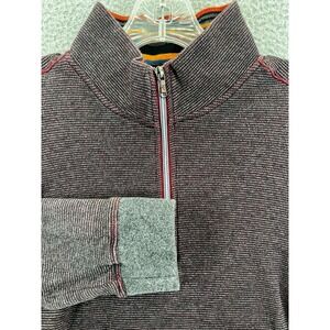 Robert Graham Sweater Mens L Maroon Striped Knit Classic Fit Mock Neck 1/4 Zip